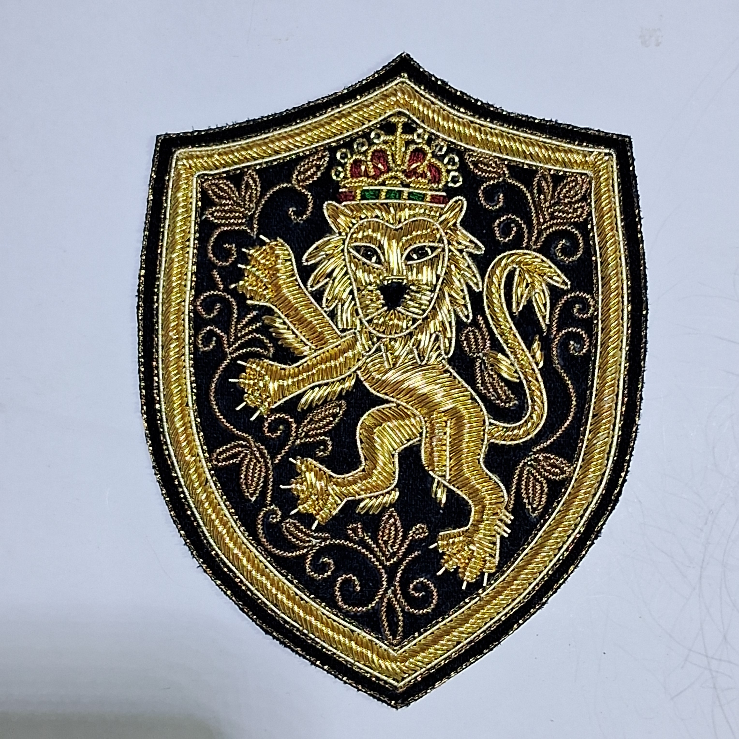 Handcrafted Royal Lion Goldwork Crest Appliqué