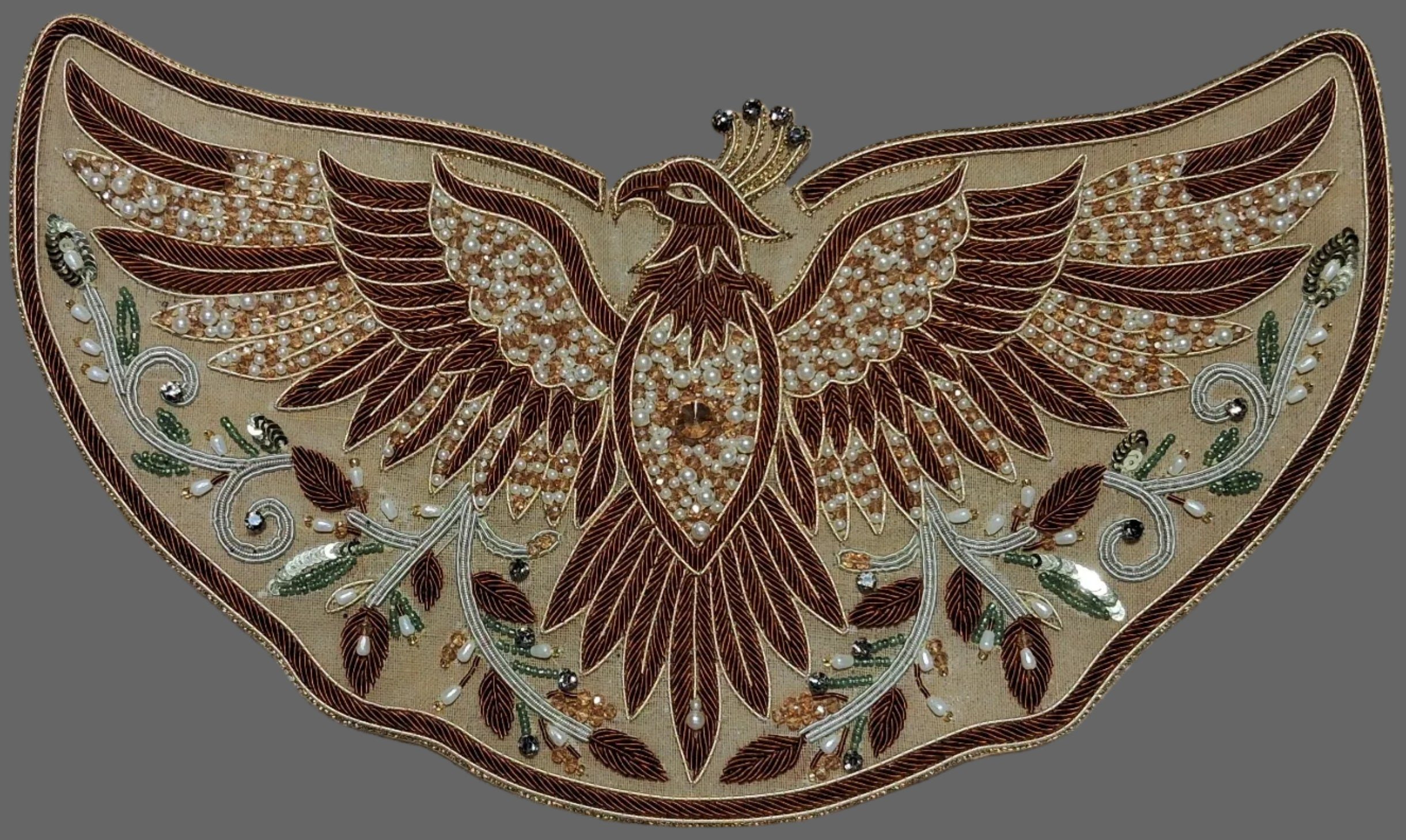 Hand-Embroidered Phoenix-Inspired Winged Crest