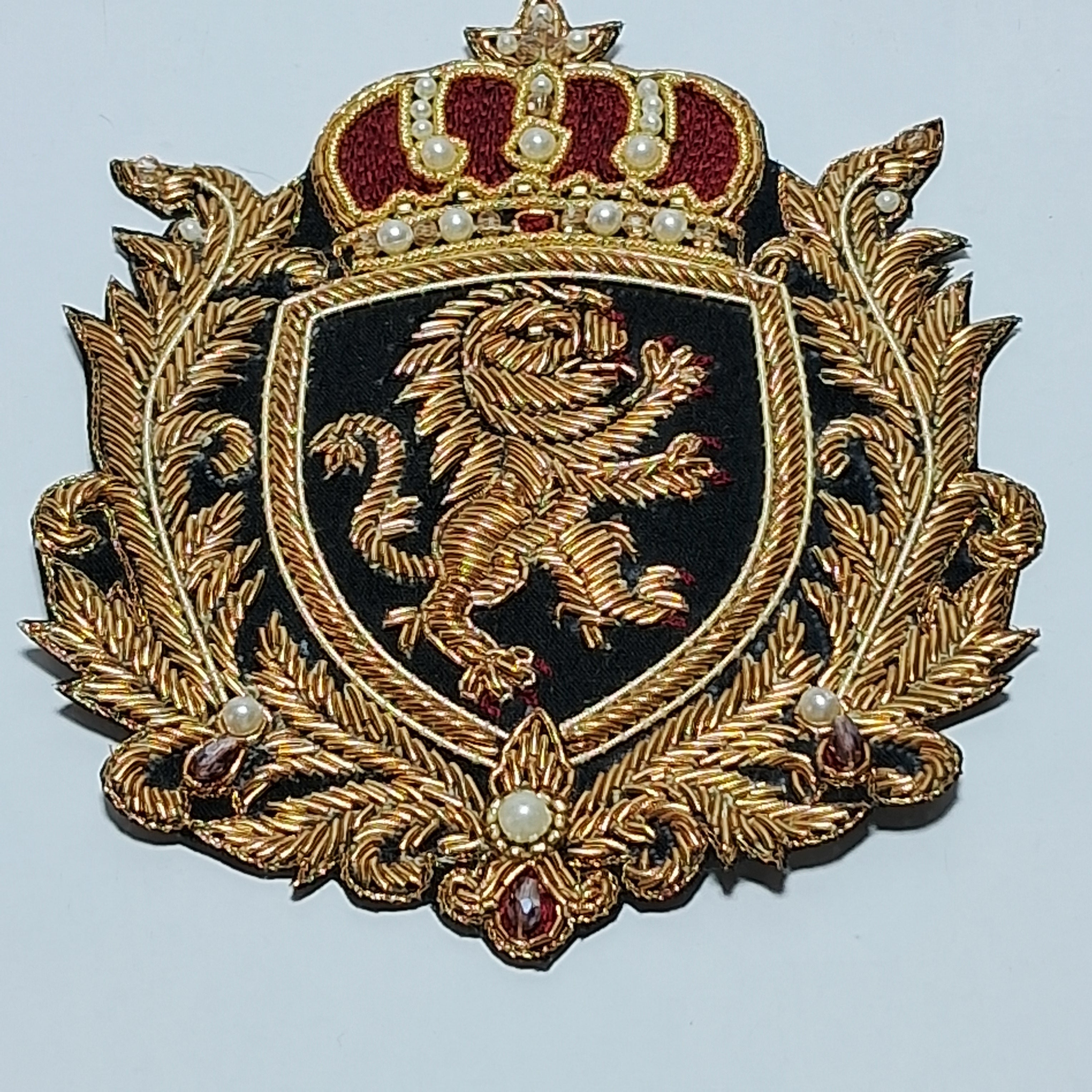 Hand-Embroidered Royal Lion Heraldic Crest