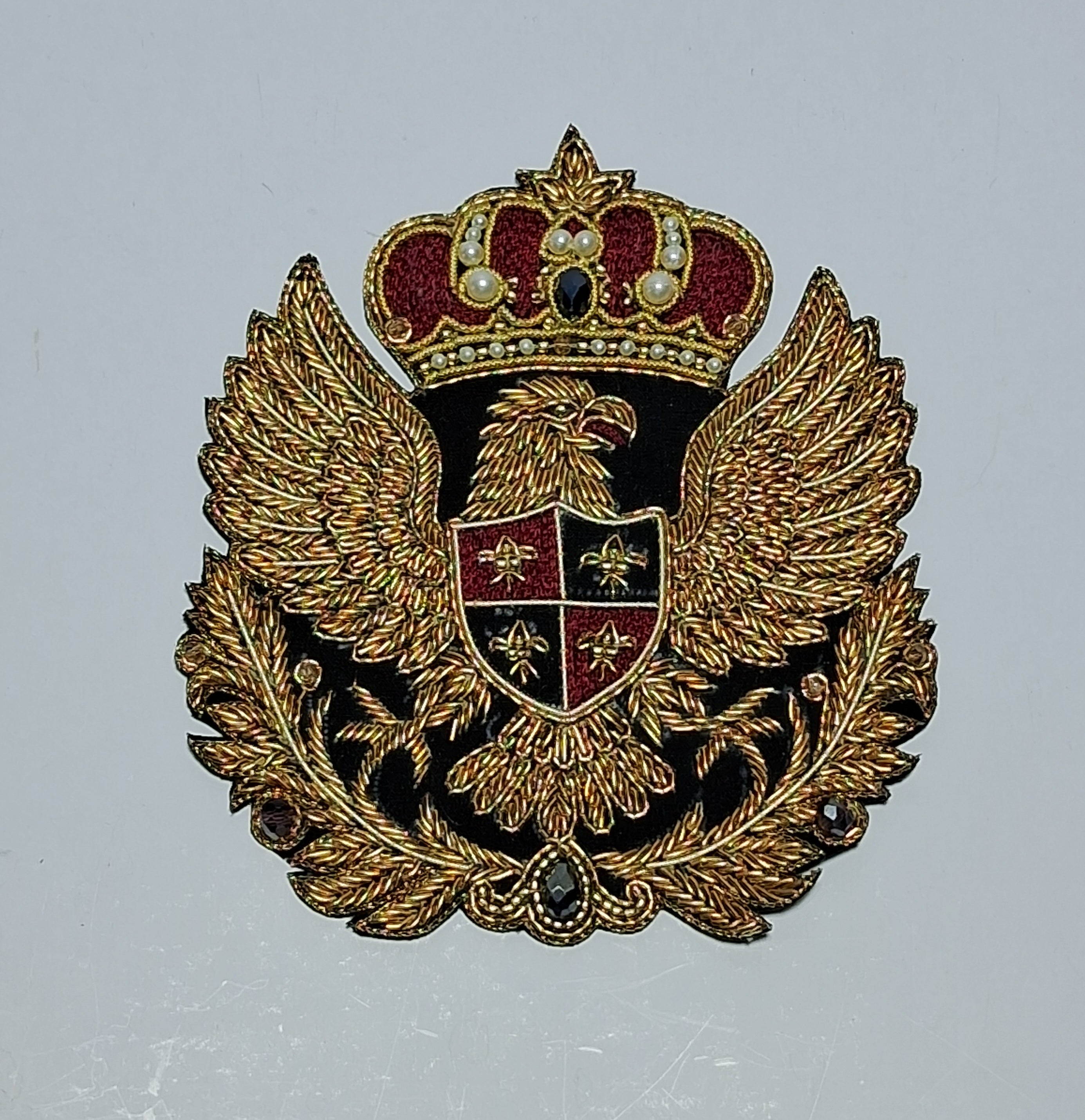 Hand-Embroidered Crowned Eagle Heraldic Crest