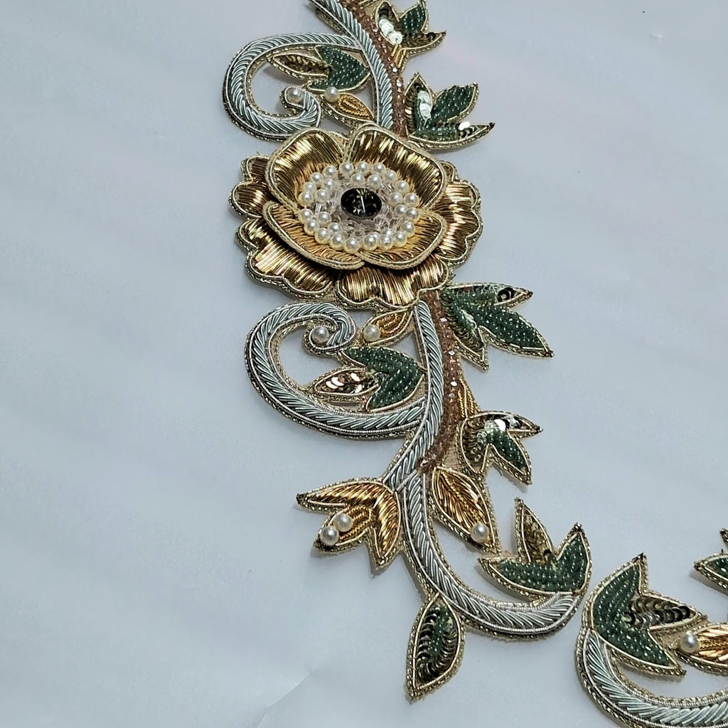 Gold Hand Embroidered Patch Pair — Bridal & Couture Neckline