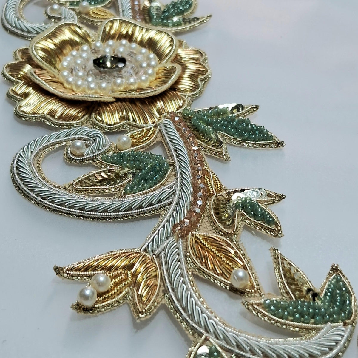 Gold Hand Embroidered Patch Pair — Bridal & Couture Neckline