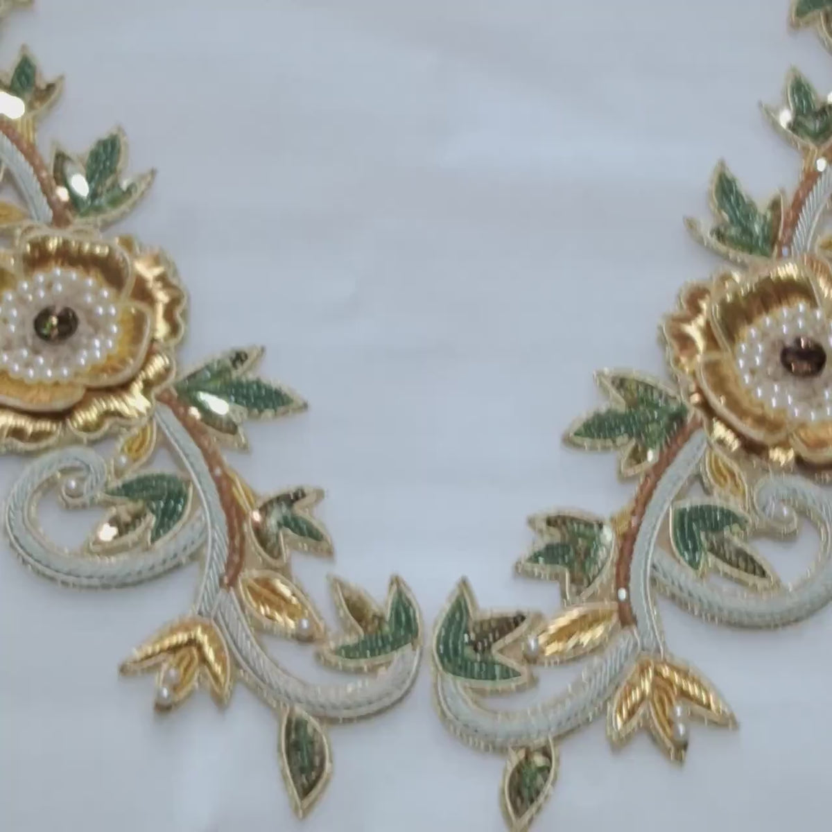 Gold Hand Embroidered Patch Pair — Bridal & Couture Neckline